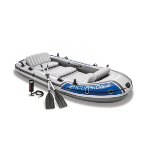 Intex 68324 Excursion Inflatable 4 Person Rafting Boat Fishing Kayak with Paddles and Pump