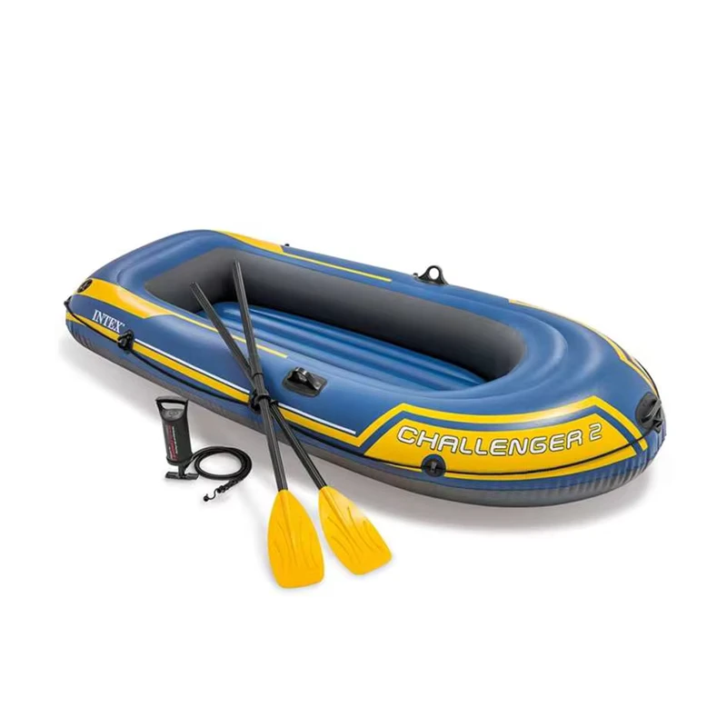 Intex 68367 Challenger Inflatable Quick Fill Boats Fishing Raft 2 People Rafting Kayak with Plastic Paddles and Pump