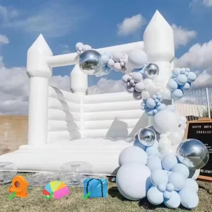 JUNAO White 0.55mm PVC Inflatable Bounce House Slide Easy Setup Customizable Size for Indoor Outdoor Wedding Party