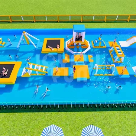 Vrolijk Waterpark Opblaasbaar Kasteel Buiten Waterpark Opblaasbare Drijvende Waterobstakel