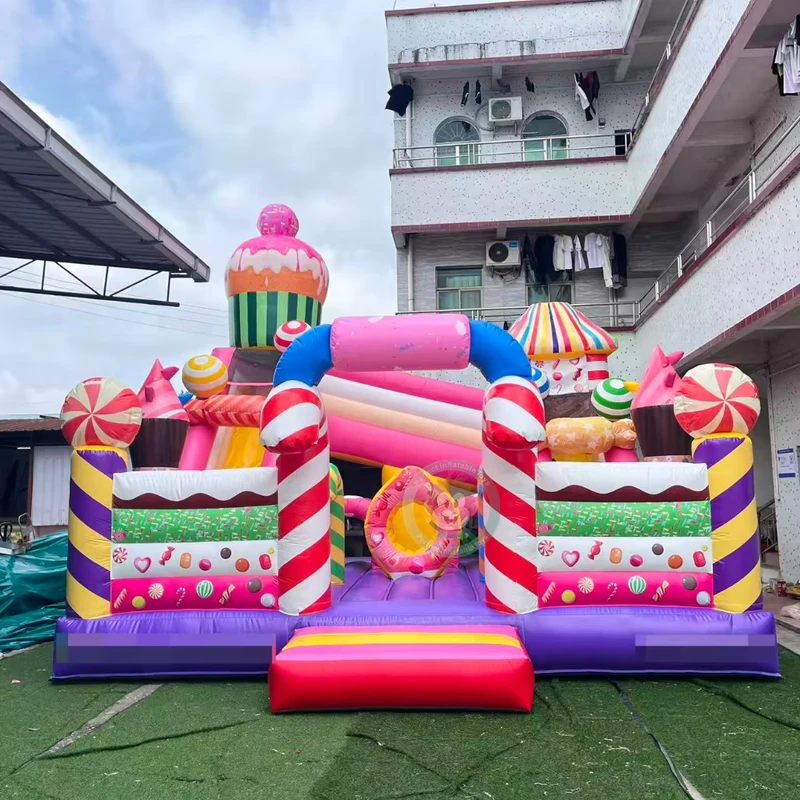 Jeu gonflable de bonbons, château gonflable 7x6m, combo toboggan gonflable