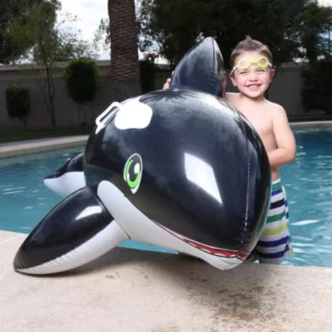 Flotador inflable de piscina en forma de ballena gigante para niños con asas de alta resistencia, material de PVC, 203x102 cm
