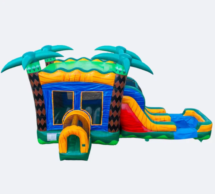 Springkasteel Glijbaan PVC Inflatable Bouncer Tropische Palmboom Springkasteel Combo met Glijbaan