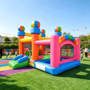 Jumping Children’s Inflatable Rainbow Castle Kids Amusement Park Bouncy Castle Inflatable with Slide and Ball Pit for Children