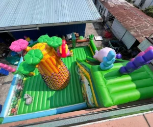 Jungle Animal Inflatable Fun City Playground Kids Fun Park Inflatable Bounce Combo with Slide Climbing Tower