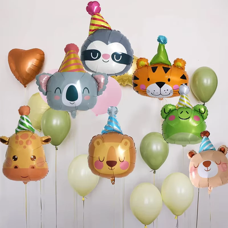 Jungle Safari Animal Foil Balloons Animal Birthday Party Decor Bear Giraffe Lion Frog Sloth Aluminum Foil Balloons for Woodland