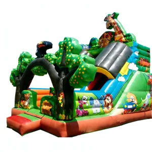Jungle Safari Themed PVC Eco-Friendly Inflatable Bounce Slide Combo Kids African Animal Adventure Playground Multicolor Zoo