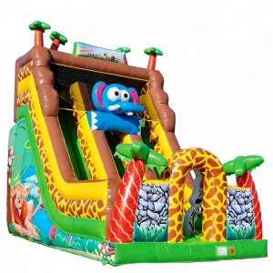 Jungle Safari Themed PVC Eco-Friendly Inflatable Obstacle Slide Combo Kids African Animal Adventure Playground Multicolor Zoo