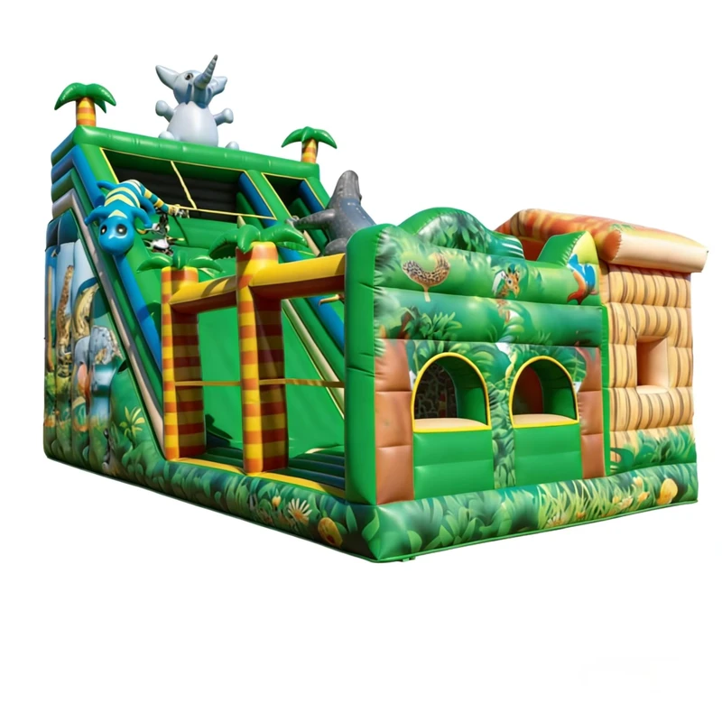 Jungle-Safari-Themen PVC Aufblasbare Hindernis-Rutschen-Kombination Bouncer >500kg Tragfähigkeit Gewerbliche Aufblasbare Spielgeräte