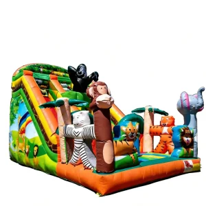 Jungle Safari Themed Triple-Lane Giant Inflatable Dry Slide Eco-Friendly PVC 6-12 Users Commercial Grade Outdoor Play Equipment
