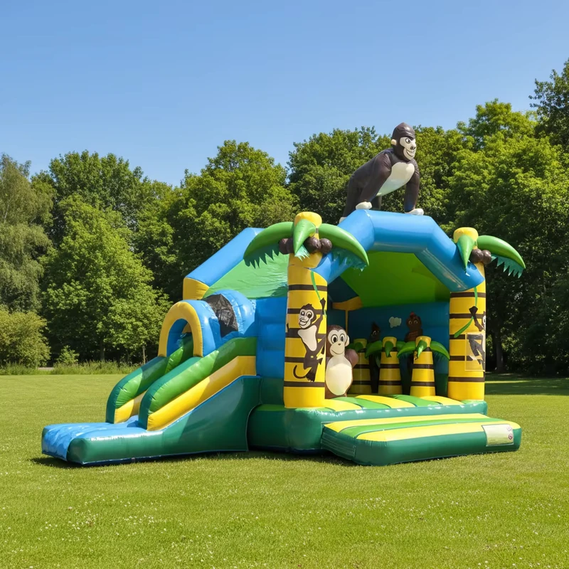 Castelo Inflável 3D de Gorila com Tema de Selva com Escorrega, Diversão ao Ar Livre, Bouncer de Saltos, Playground, Entretenimento para Festas