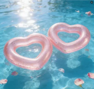 KLAND Heart Shape PVC Inflatable Water Sport Swim Ring with Glitter Inside for Women