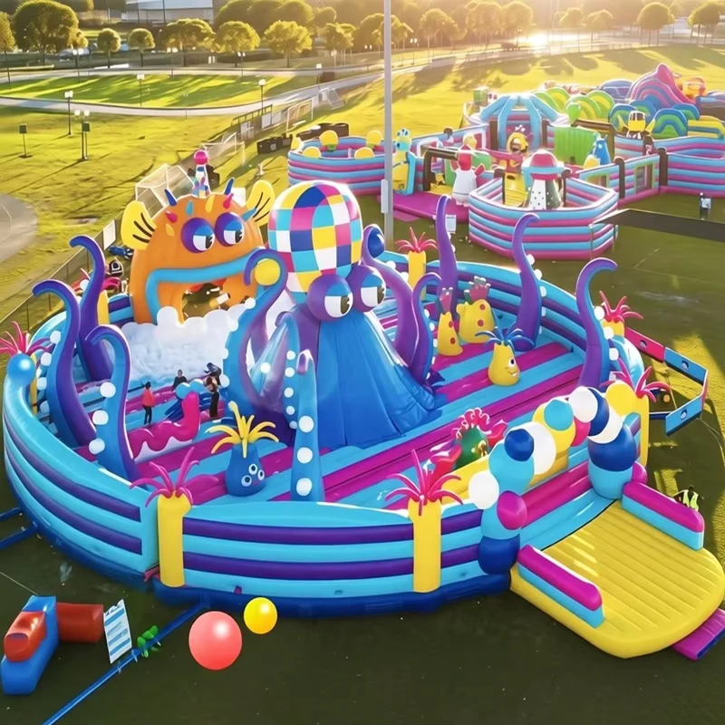Castelo Inflável Comercial Grande para Crianças e Adultos com Escorrega e Obstáculos Parque Temático Inflável
