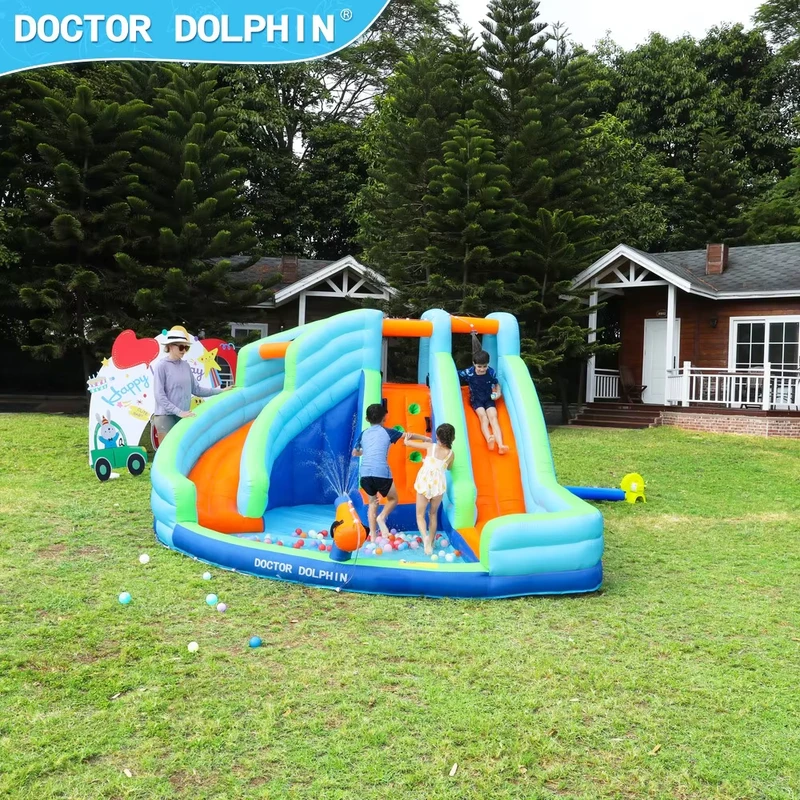 Kid Moon Double Water Gun Rock Climbing Swimming Ball Pool Bouncy Castle Inflatable Water Slide 420D+840D Oxford
