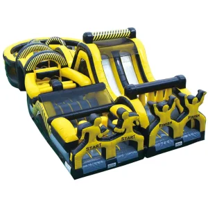 Kids & Adults Extreme Fun Run Inflatable Obstacle Course Toxic Caution Design Bouncy House for Outdoor Party Rental