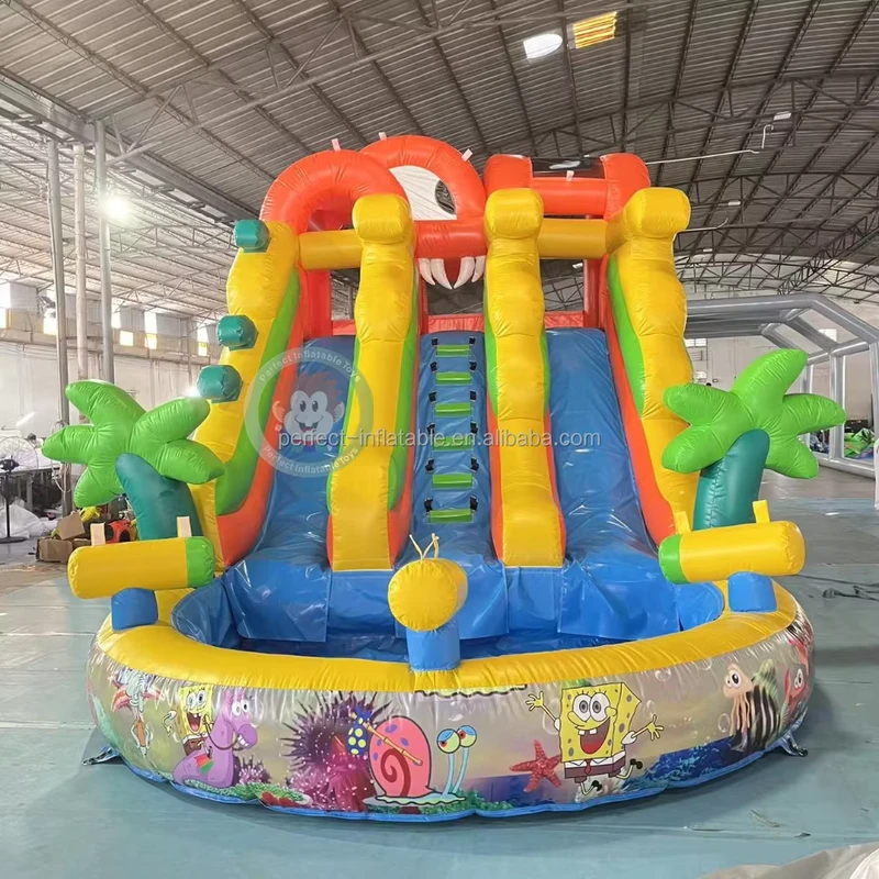 Aufblasbare Wasser-Rutsche für Kinder und Erwachsene mit Pool für aufblasbare Wasserspiele, aufblasbare Wasserpark-Rutsche