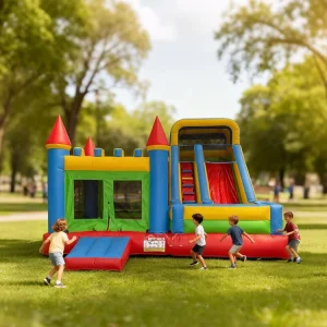 Rumah Loncat Anak Ukuran Komersial Inflatable Kombinasi Seluncuran Basah Kering PVC