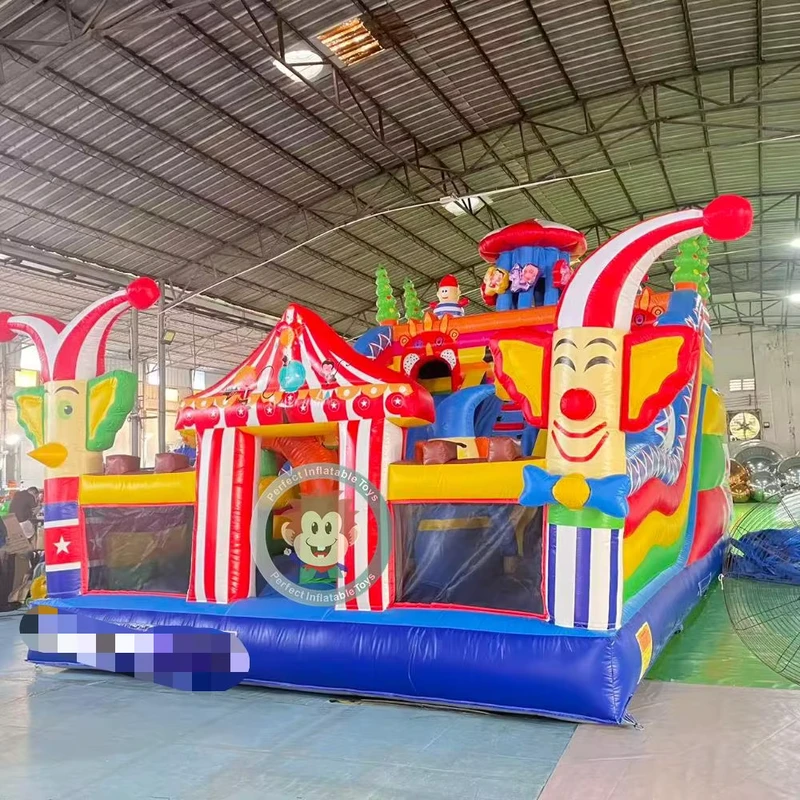 Kids Carnival Inflatable Slide with Obstacle Play Commercial Bouncing Inflatable Slide Toys