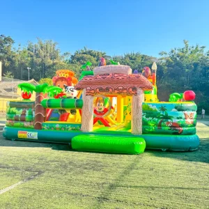 Kids Cartoon Jungle Animal Theme Inflatable Bounce with Slide Obstacle Combo Inflatable Fun City Playground Moonwalk Play