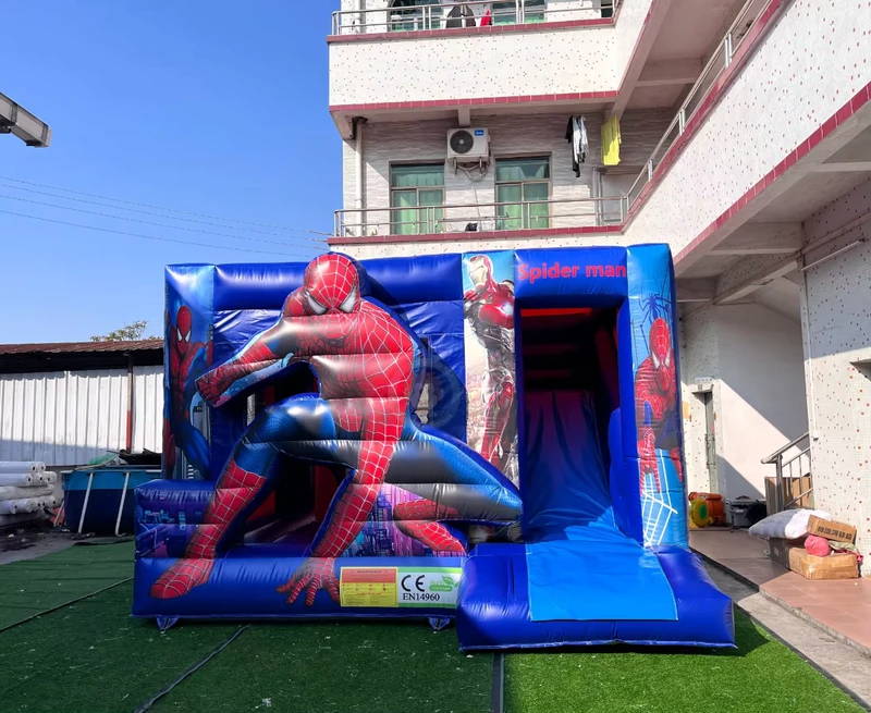 Kids Cartoon Spiderman Theme Inflatable Bounce with Slide Combo Commercial Bouncing Castle Inflatable Moonwalk Play