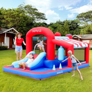 Kids’ Castle Inflatable Bounce House Tear and Wear-Resistant Oxford Fabric Indoor Home Slide Toy Sturdy Portable