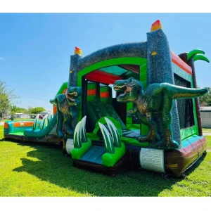 Kombinasi Rumah Loncat Komersial Anak dan Seluncuran Basah Kering Kastil Bouncy Inflatable dengan Seluncuran Air