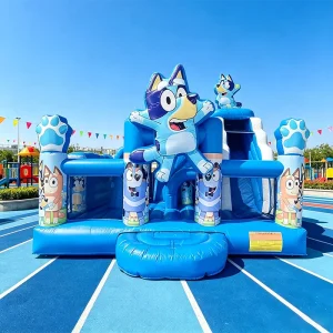 Castello Gonfiabile Blu in PVC per Famiglie con Cani, Casa Gonfiabile Commerciale con Scivolo