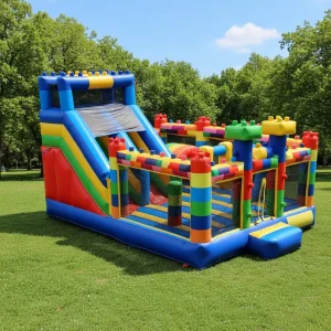 Rumah Lompat Inflatable Anak dengan Seluncuran Kombinasi Kursus Rintangan Basah/Kering dengan Blower untuk Pesta
