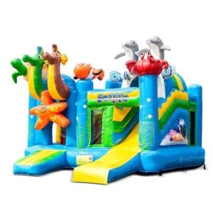 Kids Inflatable Bouncy Castle Dry Slide Combo Bounce House Commercial Jumping Sea Animal Theme