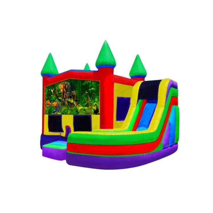 Kastil Bouncy Inflatable Kombinasi Seluncur untuk Anak-anak, Rumah Loncat Komersial