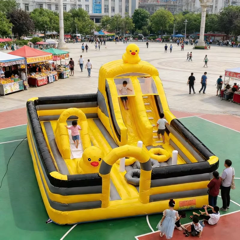 Kids Inflatable Castle Slide Combo Little Yellow Duck Jumping Bounce House for Outdoor Parties and Family Entertainment