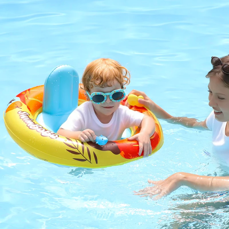 Aufblasbares Kinderboot in Form eines süßen Welpen aus PVC mit Sitz, Schwimmring und Sonnendach
