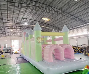 Kids Inflatable Obstacle Course Play Commercial Macaron Colour Theme Obstacle Inflatable with Slide