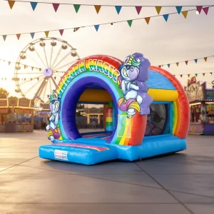 Kids Inflatable Play Land Fun City Jumping Bouncy Castle Mini Bouncing House Rainbow Unicorn Bounce House for Party