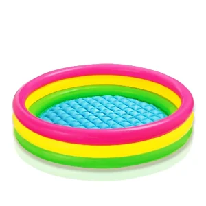 Piscina Redonda Inflable para Niños, Portátil de PVC, Piscina Interior y Exterior para Bebés con 3 Anillos Coloridos para Niños Pequeños