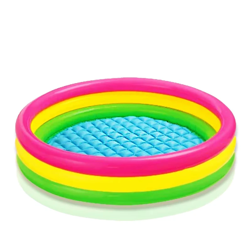 Piscina Gonfiabile Rotonda per Bambini Piscina Portatile in PVC Interna ed Esterna con 3 Anelli Colorati per Bambini