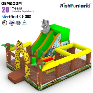 Kids Jumping Inflatable Castle Jungle Theme Climbing Wall Slide Durable PVC Commercial Inflatable Castle for Kids Outdoor Party