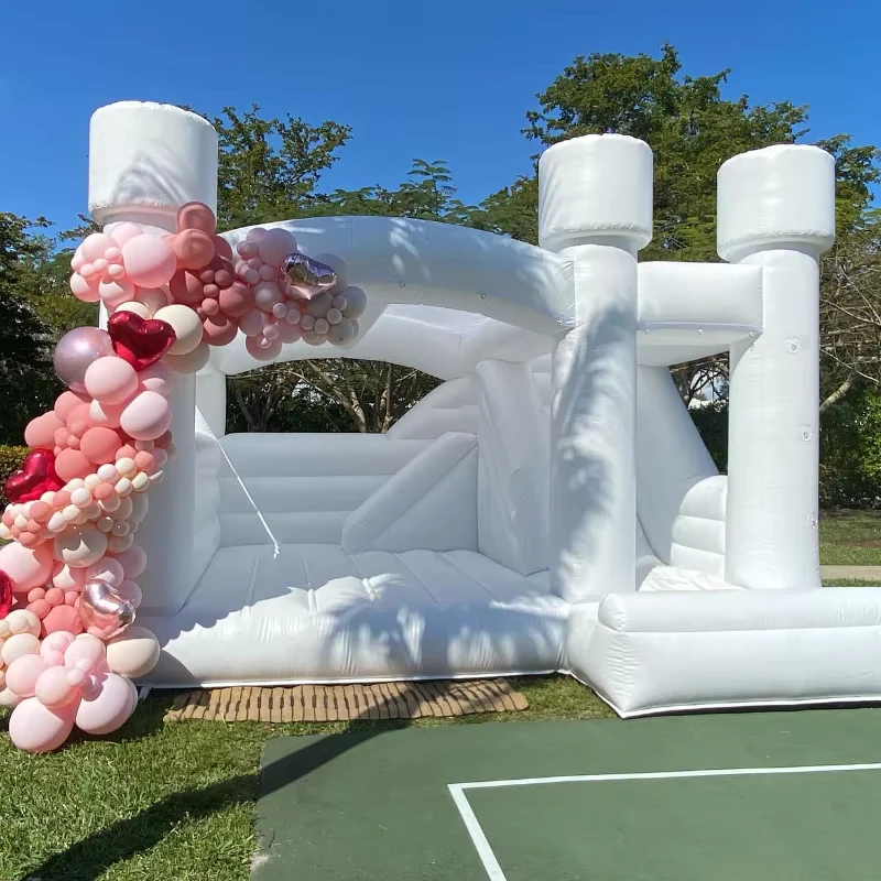 Château Gonflable Moonwalk Blanc pour Enfants avec Toboggan, Bouncy Castle Gonflable pour Fête