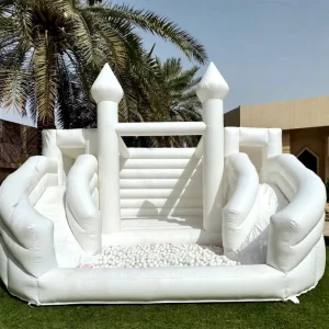 Kids Outdoor Party Jumpers Inflatable White Bounce House Bouncy Castle with Double Slide