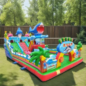 Castillo Inflable para Fiestas de Niños con Tobogán Seco/Húmedo, Tema de Castillo, Soplador, Ocasiones Escolares, Certificado CE para Niños