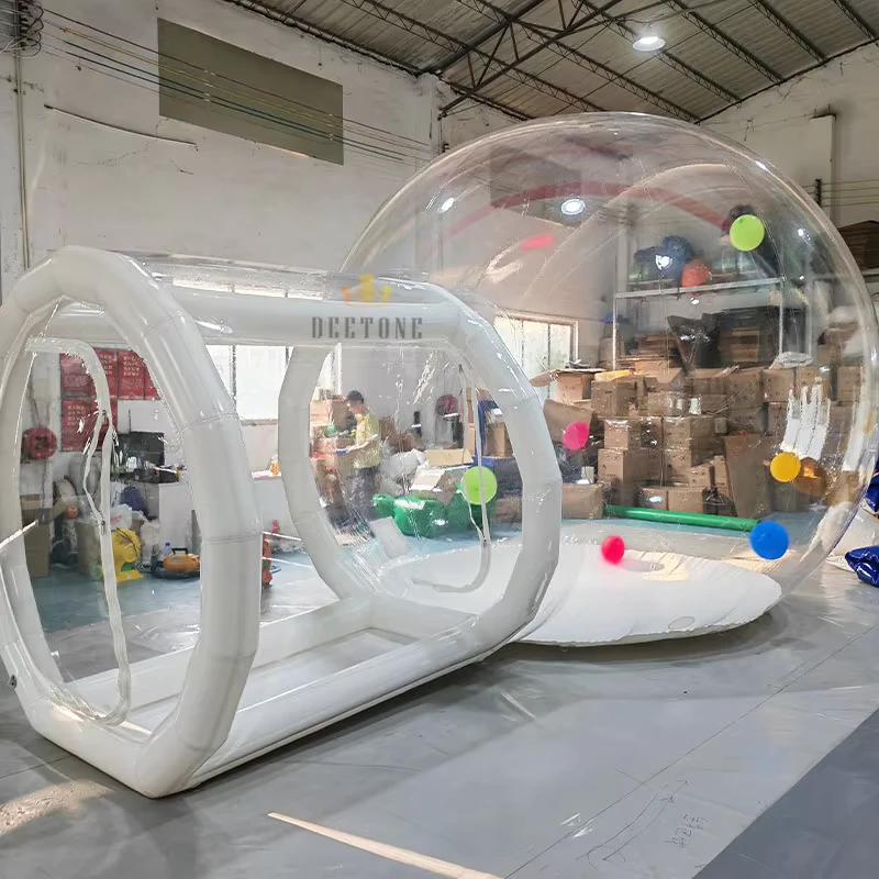 Tenda bolha igloo cristal transparente para festas de crianças, camping inflável com ventilador