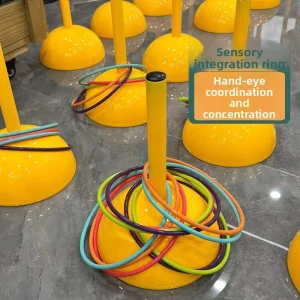 Conjunto de Jogo de Arremesso de Anéis para Crianças Brinquedo de Treino de Integração Sensorial Acessórios para Jardim de Infância com Base e Poste