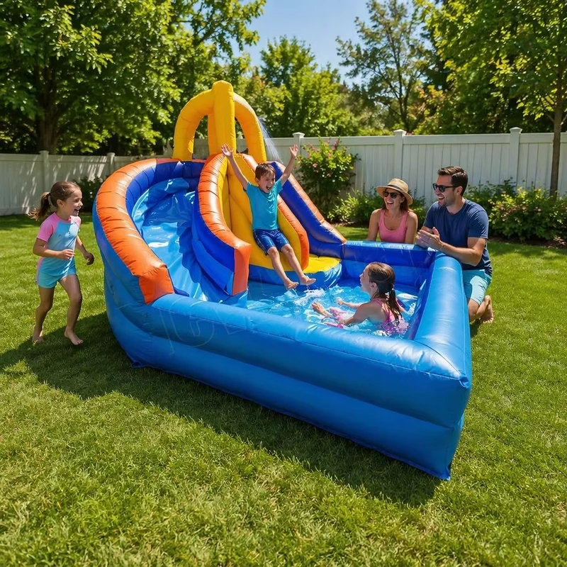 Kids Water Slide Inflatable Water Pool for Family Party Slide Blue with Pool Climbing House