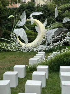 L221 Outdoor Luxury Huge Fabric Organza Paper Giant Sculpture Art Installation for Wedding Backdrop Event Decoration