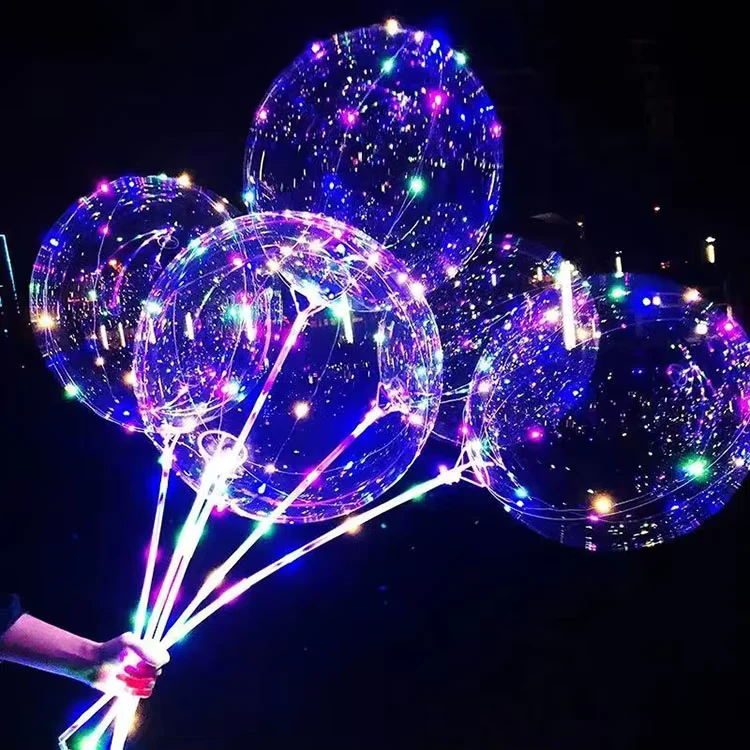 Mainan Balon Bobo LED yang Bersinar, Tongkat Cahaya, Bola Transparan untuk Dekorasi Natal, Pernikahan, Hari Valentine, dan Pesta