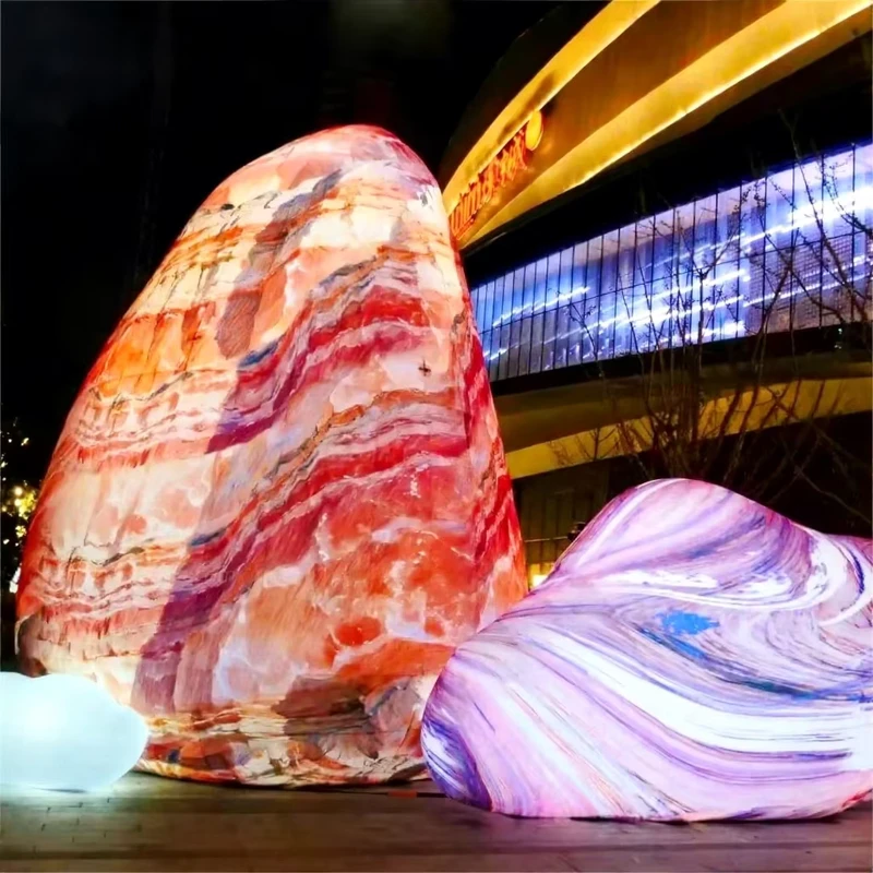 LED Light Up Inflatable Rock Prop Glowing Artistic Stone Decor for Outdoor Event Urban Installations Night Festival Mall Display