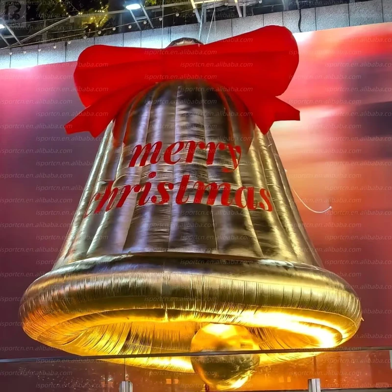 LED Verlichte Grote Opblaasbare Gouden Bel Aangepaste Kerstbel voor Supermarkt Thema Park Promotie Nieuwjaarsdecoratie