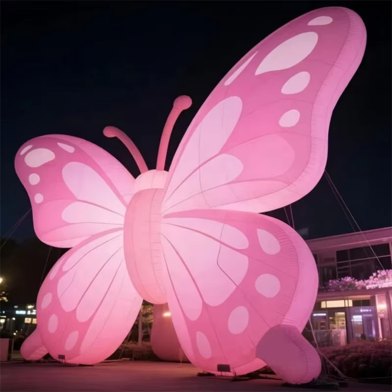 LED Verlichting Opblaasbare Vlinder Cartoon Model Gigantische Roze Vlinder Ballon voor Buitendecoratie