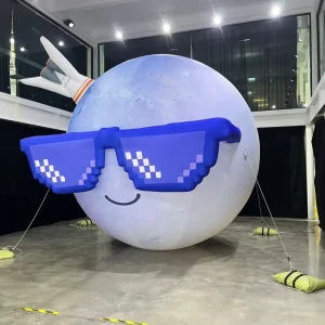 LED Lighting Inflatable Moon with Sunglasses and Crown Space Theme Inflatable Advertising Balloon Giant Inflatable Planet Decoration