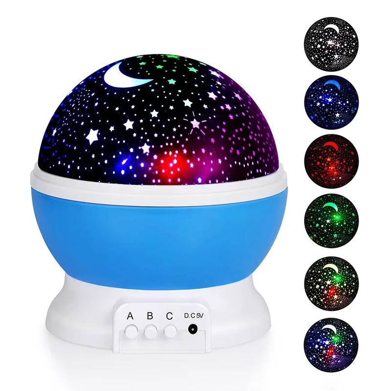 LED Night Light Rotating Starry Moon Projector Table Lamp Baby Decor Lamp Plastic Material for Children’s Bedroom Christmas
